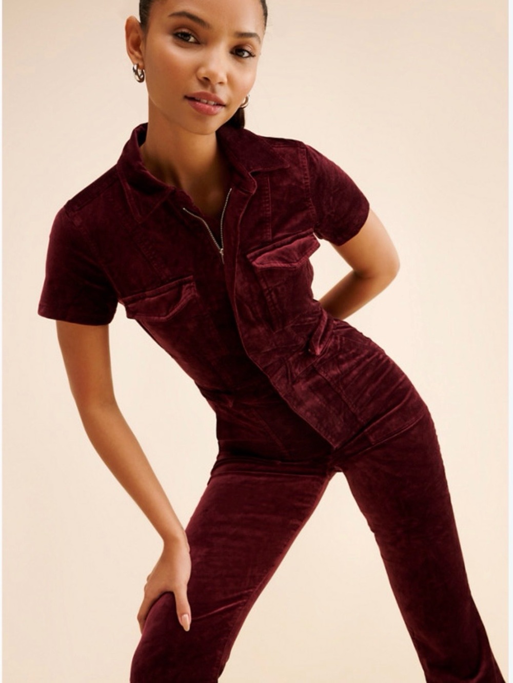 Good American Fit For Success Velvet Bootcut Jumpsuit Oxblood Size L (NWT) - Picture 4 of 6